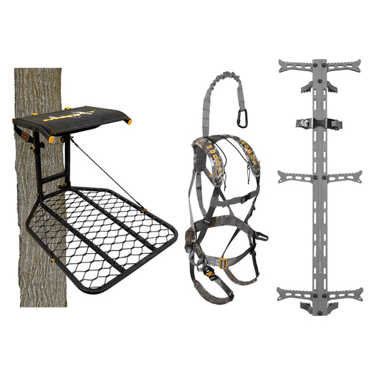 Muddy The Boss Tree Stand, Ambush Safety Harness & Hawk Set of 3 Climbing Sticks - Angler's Pro Tackle & Outdoors