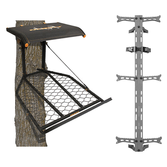 Muddy The Boss XL Hang On Tree Stand & Hawk Helium Set of 3 Climbing Sticks - Angler's Pro Tackle & Outdoors