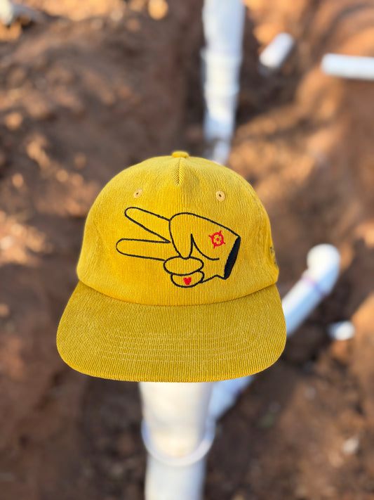 Hustlin Hippie PL Series Corduroy Snapback Hat- MUSTARD YELLOW- BLACK LOGO w/ BOLD style
