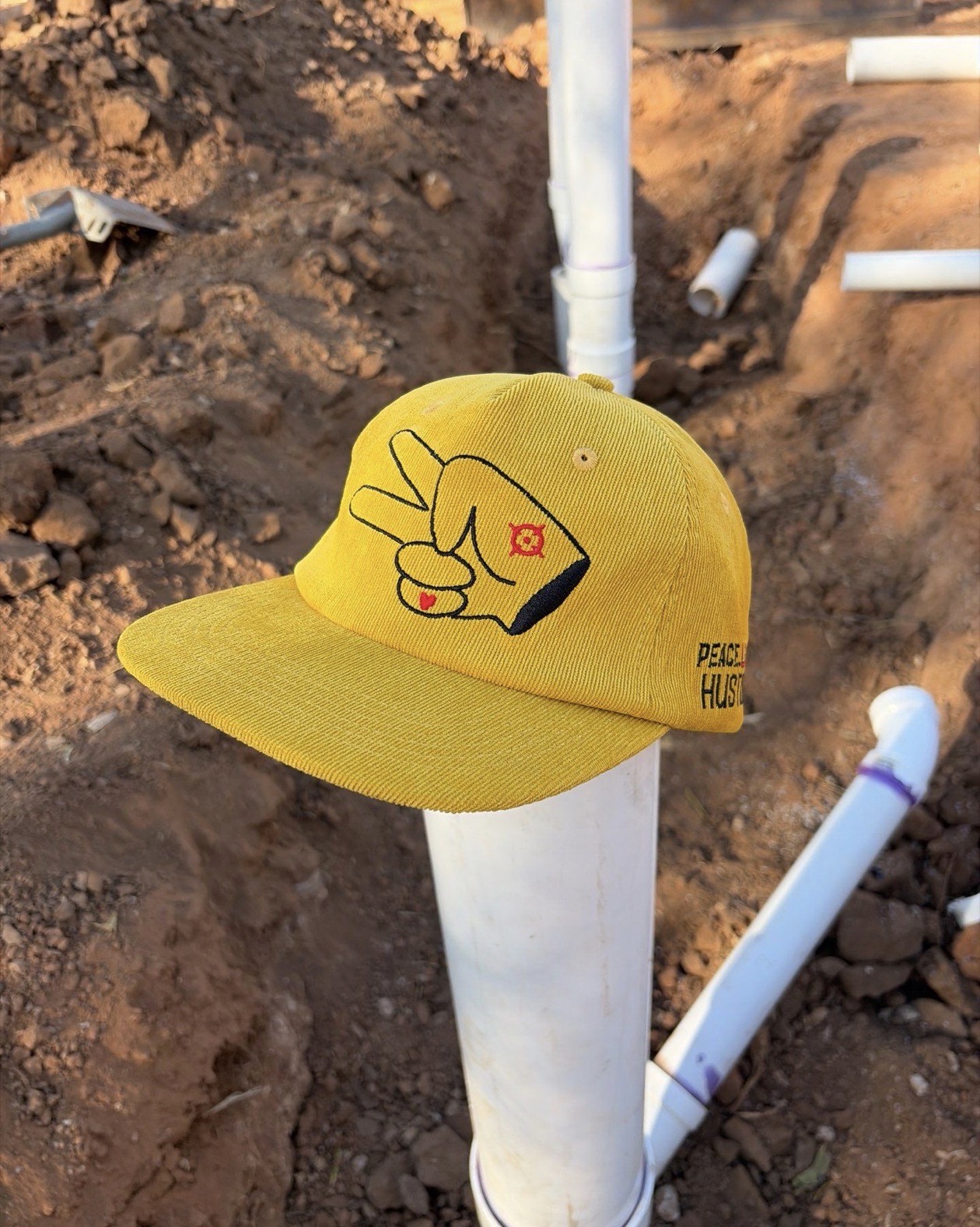 Hustlin Hippie PL Series Corduroy Snapback Hat- MUSTARD YELLOW- BLACK LOGO w/ BOLD style
