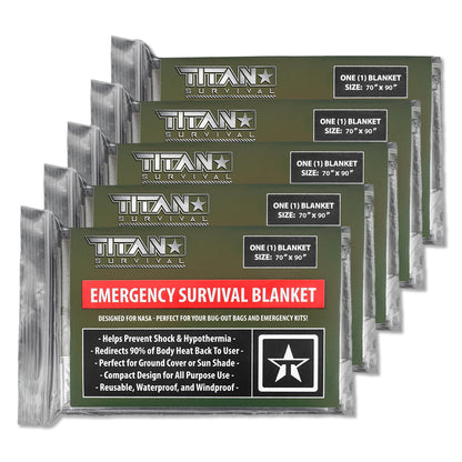 TITAN Survival XL Emergency Survival Blankets, 5-Pack