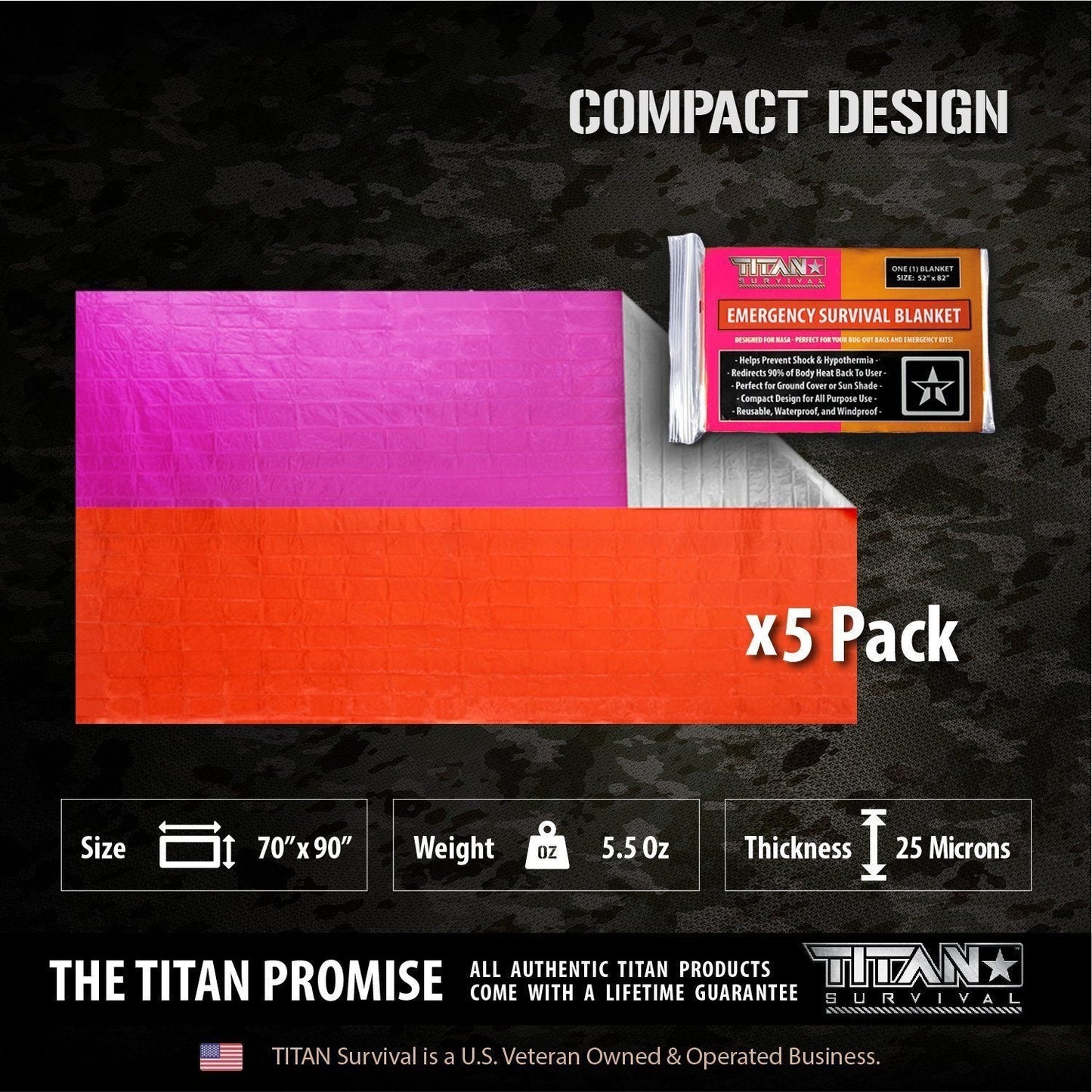 TITAN Survival XL Emergency Survival Blankets, 5-Pack