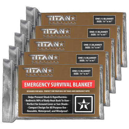 TITAN Survival XL Emergency Survival Blankets, 5-Pack