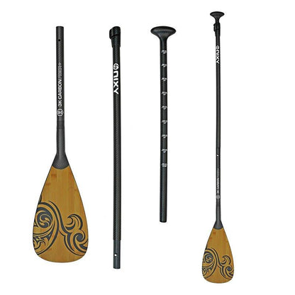 NIXY 3 - Piece Adjustable 100% Carbon Fiber SUP Pro Paddle with Bamboo - Angler's Pro Tackle & Outdoors
