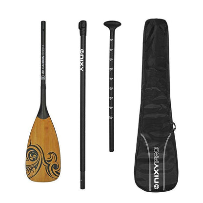 NIXY 3 - Piece Adjustable 100% Carbon Fiber SUP Pro Paddle with Bamboo - Angler's Pro Tackle & Outdoors