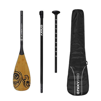 NIXY 3 - Piece Adjustable 100% Carbon Fiber SUP Pro Paddle with Bamboo - Angler's Pro Tackle & Outdoors