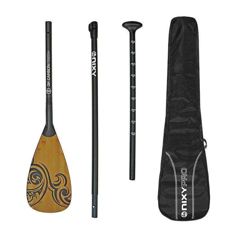 NIXY 3 - Piece Adjustable 100% Carbon Fiber SUP Pro Paddle with Bamboo - Angler's Pro Tackle & Outdoors