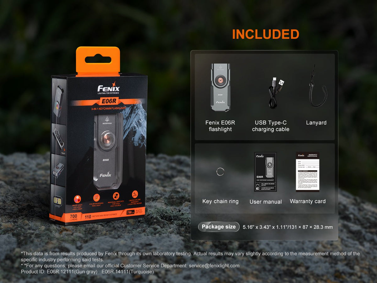 Fenix E06R Keychain Light with White, UV, and Red Laser Lights