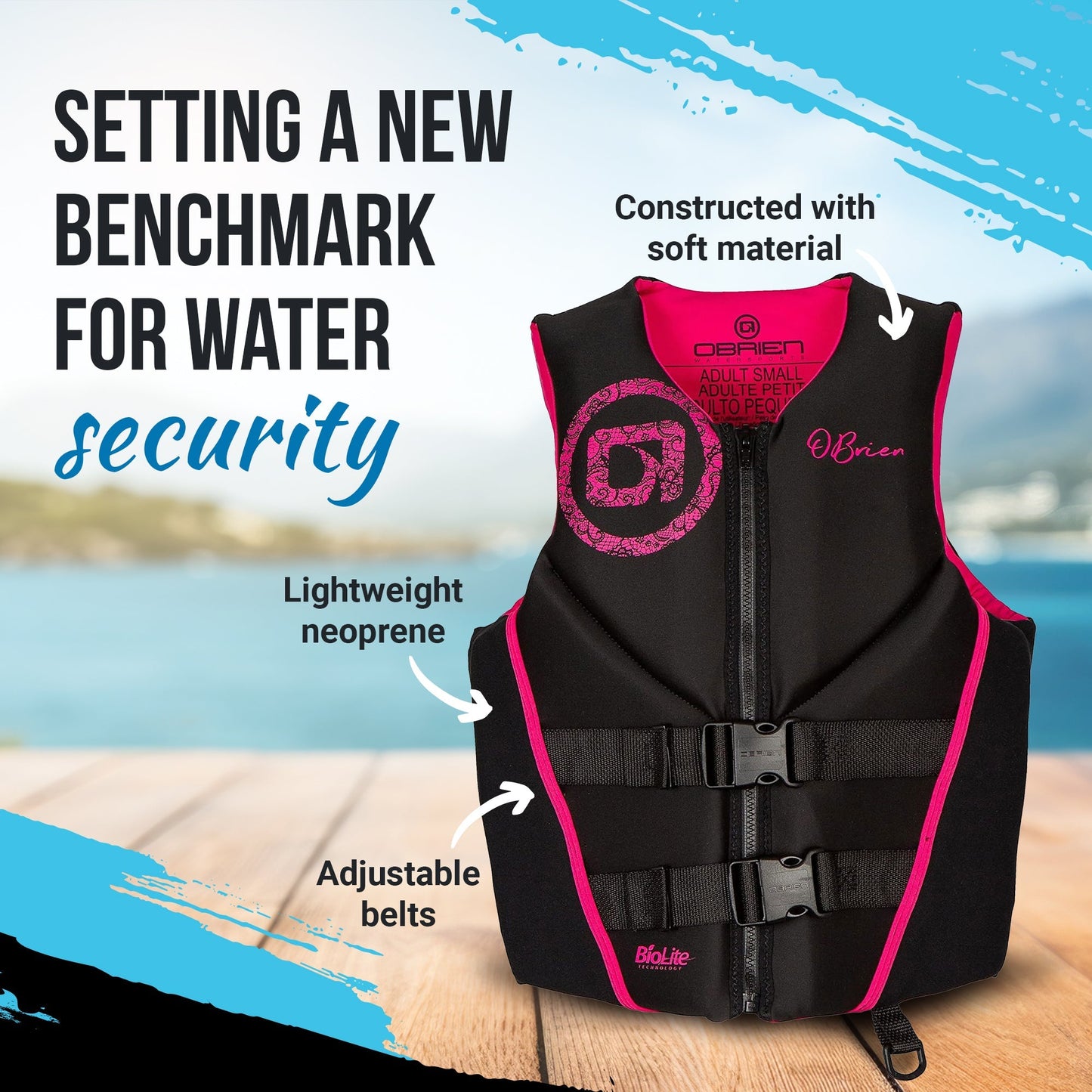 O'Brien Women's Traditional Neoprene USCGA Life Jacket with Zip Closure, XS Pink - Angler's Pro Tackle & Outdoors