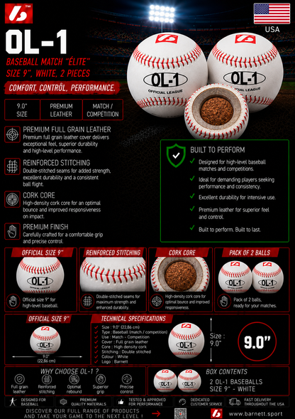 Barnett OL-1 Competition baseballs, Size 9" White, 1 dozen