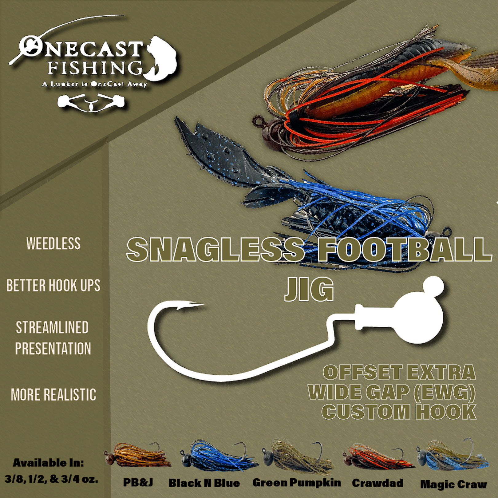 OneCast Fishing Snagless Football Jig - Angler's Pro Tackle & Outdoors