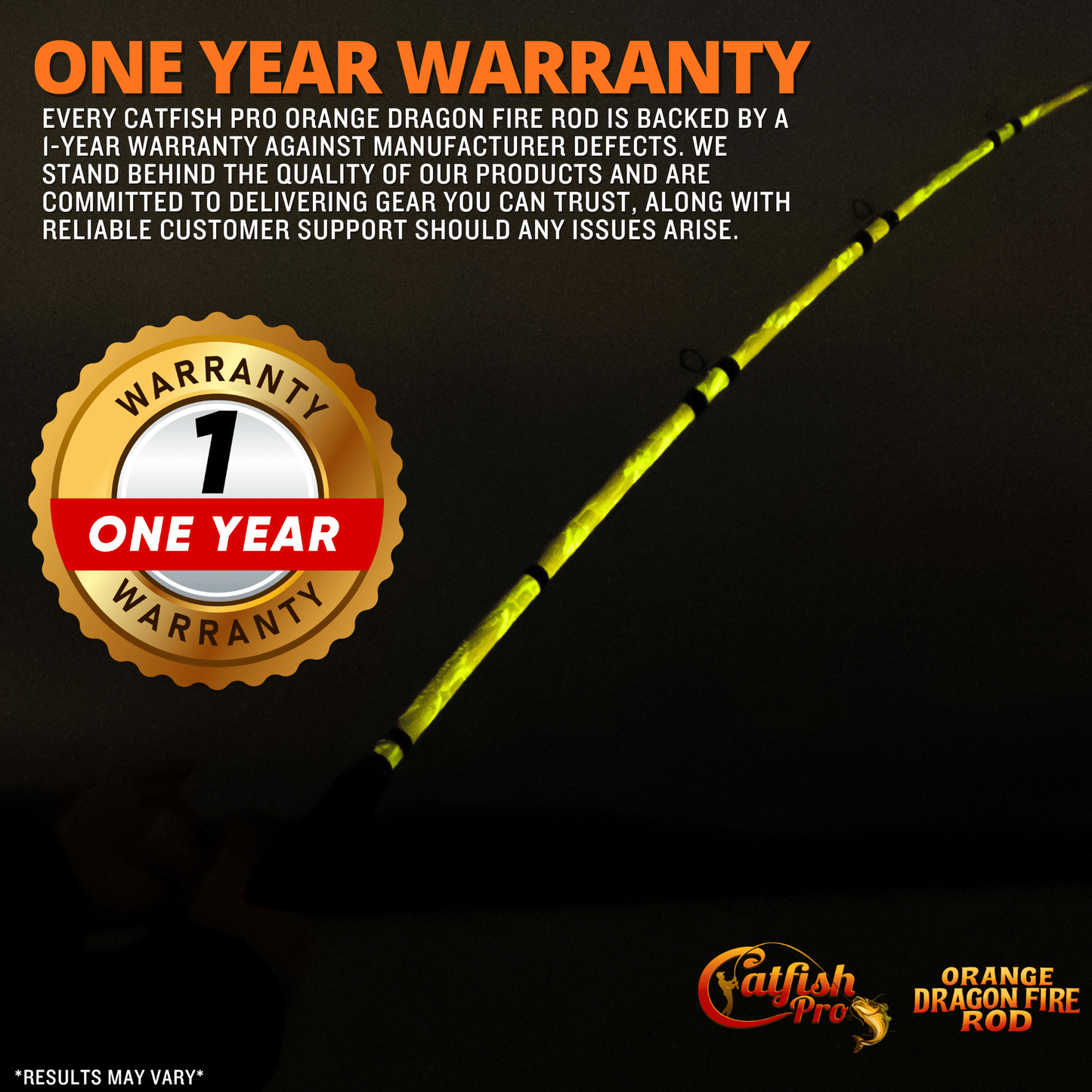 Catfish Pro Orange Dragon Fire Casting Glow Rod