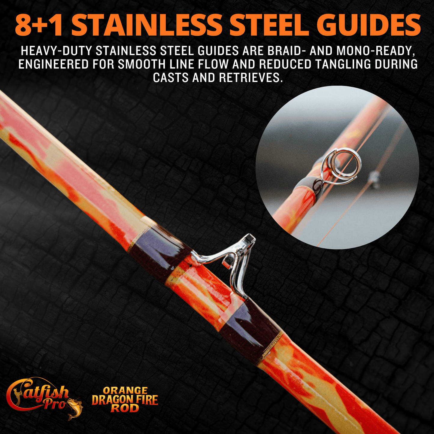 Catfish Pro Orange Dragon Fire Casting Glow Rod