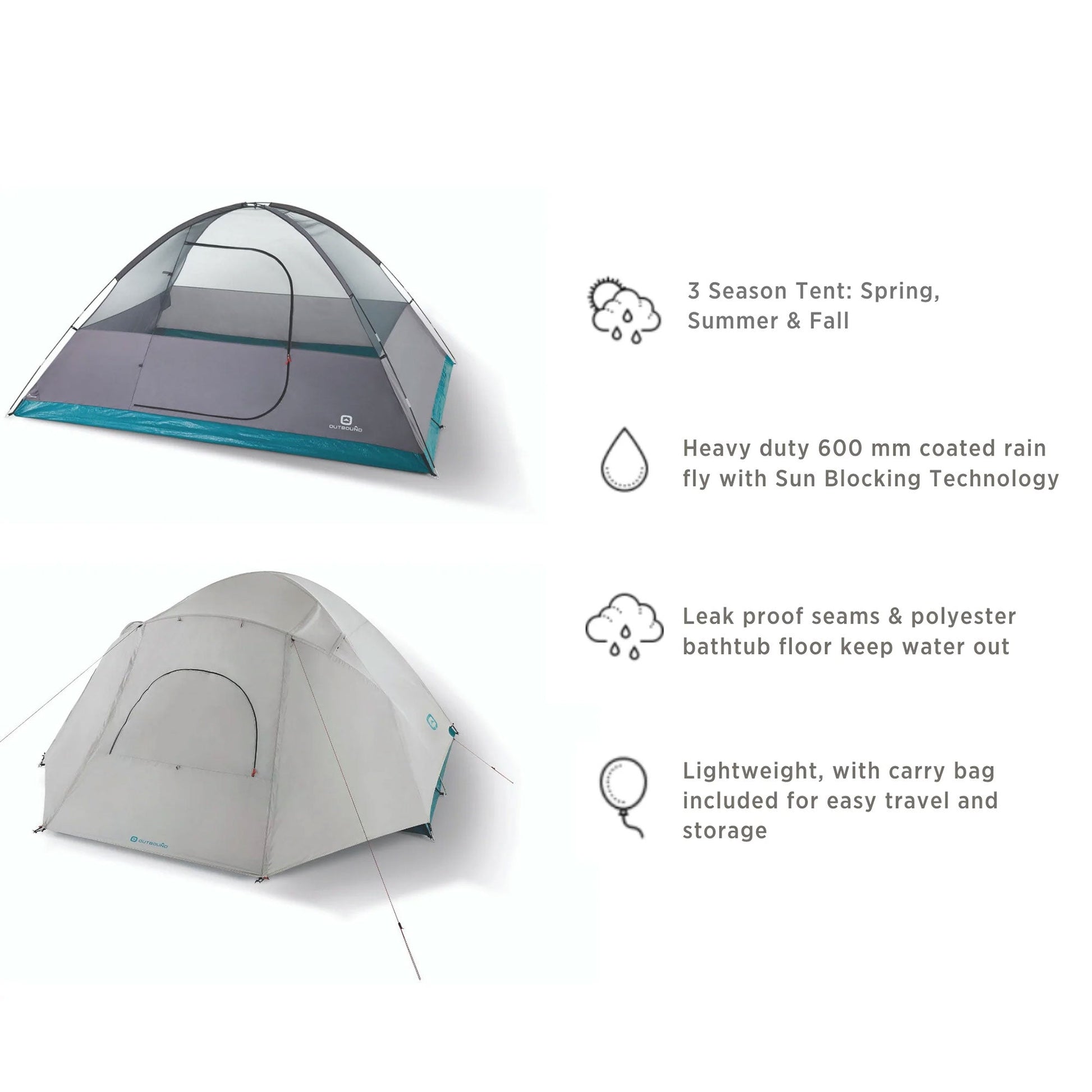 Outbound 8 Person 3 Season Camping Black - Out Dome Tent with Rainfly, Gray/White - Angler's Pro Tackle & Outdoors