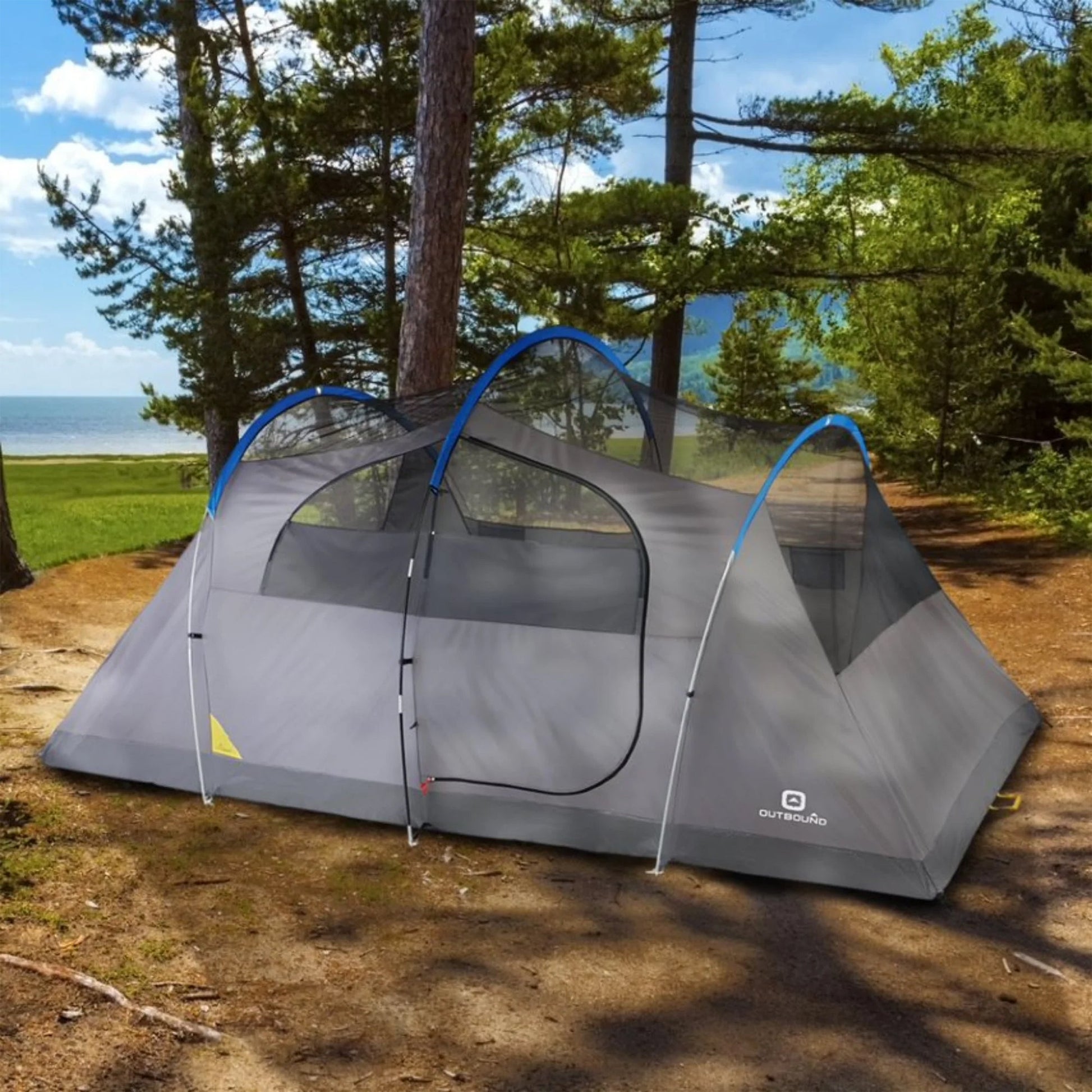 Outbound 8 Person 3 Season Easy Up Camping Dome Tent with Rainfly & Porch, Blue - Angler's Pro Tackle & Outdoors