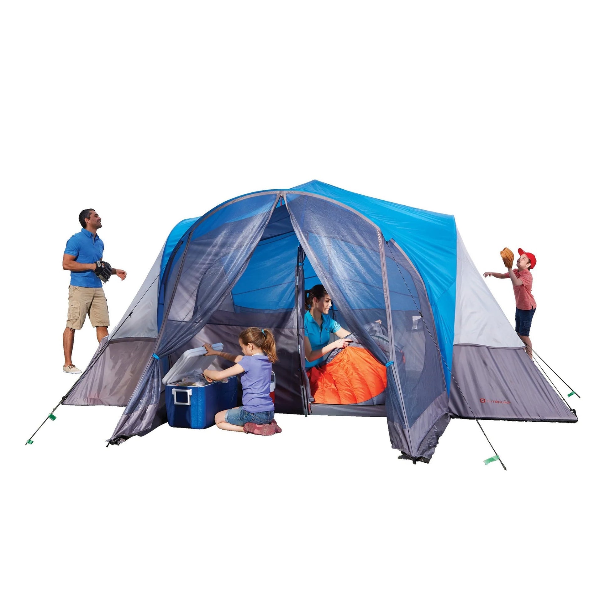 Outbound 8 Person 3 Season Easy Up Camping Dome Tent with Rainfly & Porch, Blue - Angler's Pro Tackle & Outdoors