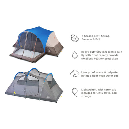 Outbound 8 Person 3 Season Easy Up Camping Dome Tent with Rainfly & Porch, Blue - Angler's Pro Tackle & Outdoors