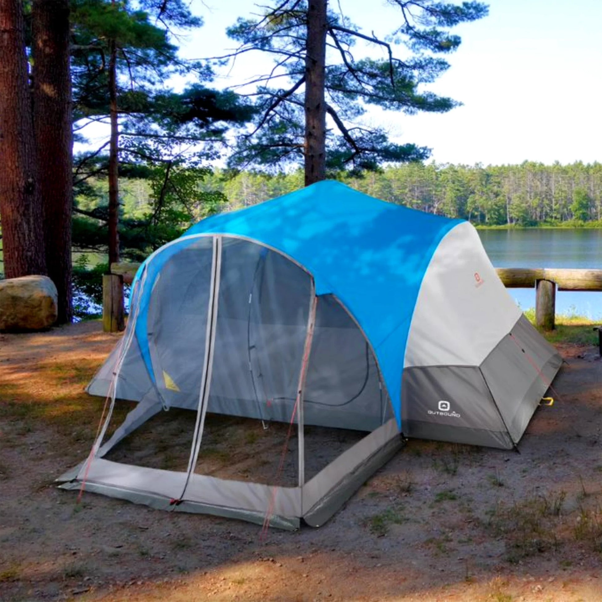 Outbound 8 Person 3 Season Easy Up Camping Dome Tent with Rainfly & Porch, Blue - Angler's Pro Tackle & Outdoors