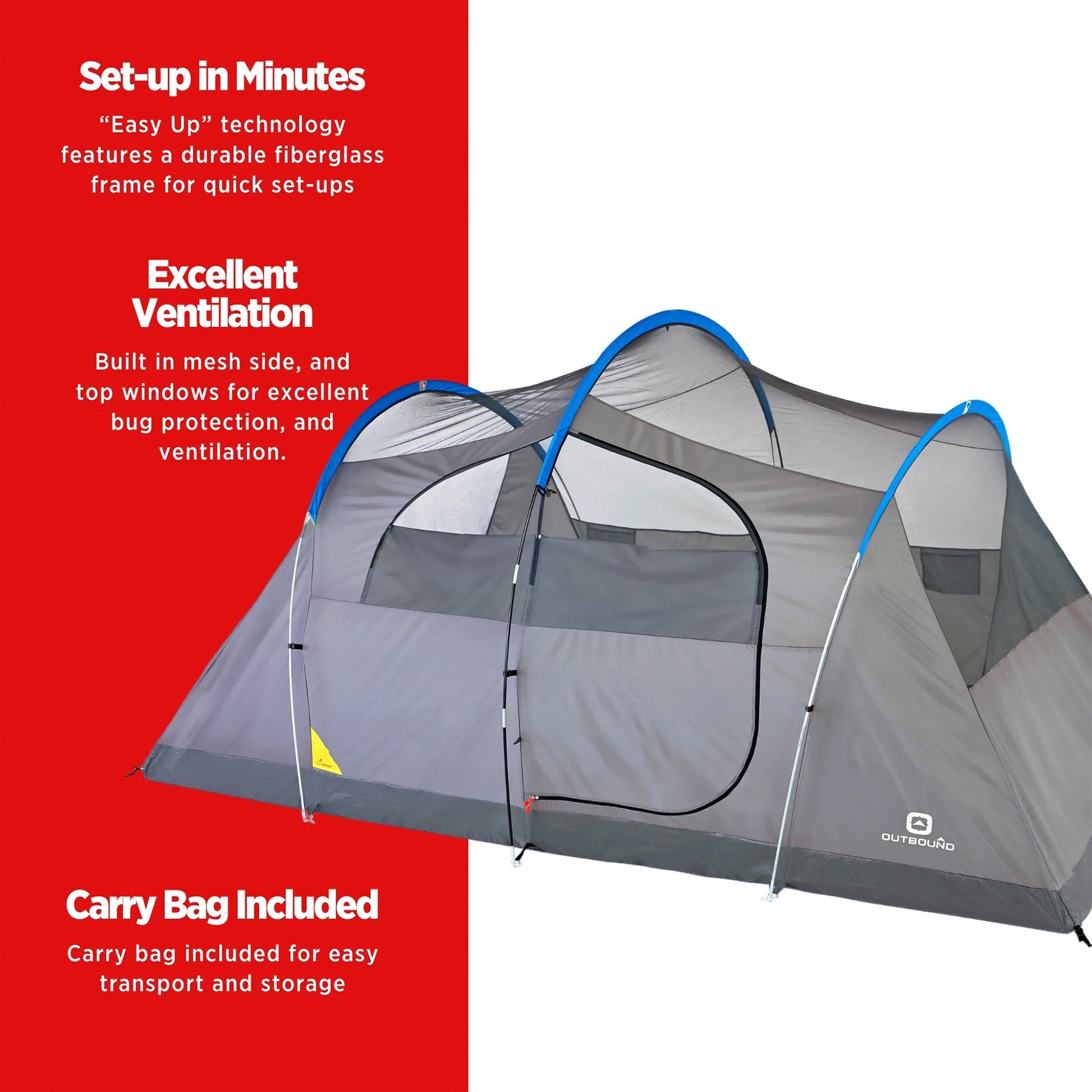 Outbound 8 Person 3 Season Easy Up Camping Dome Tent with Rainfly & Porch, Blue - Angler's Pro Tackle & Outdoors