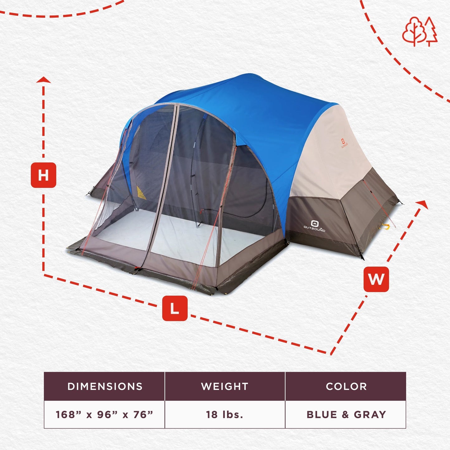 Outbound 8 Person 3 Season Easy Up Camping Dome Tent with Rainfly & Porch, Blue - Angler's Pro Tackle & Outdoors