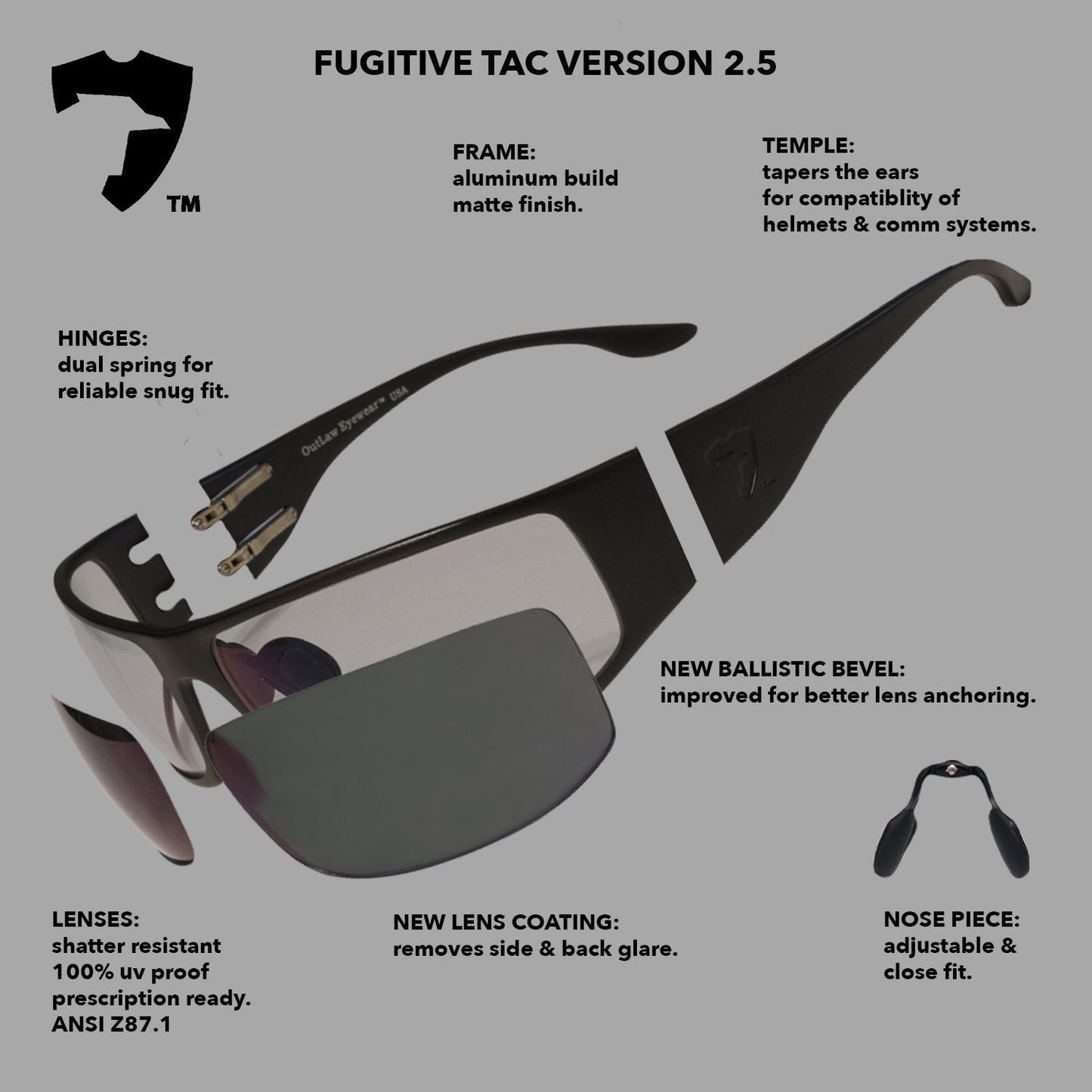 Outlaw Eyewear - Fugitive TAC Black / Pathfinder 4.0 Transition - ANSI Z87.1-2015 - Angler's Pro Tackle & Outdoors