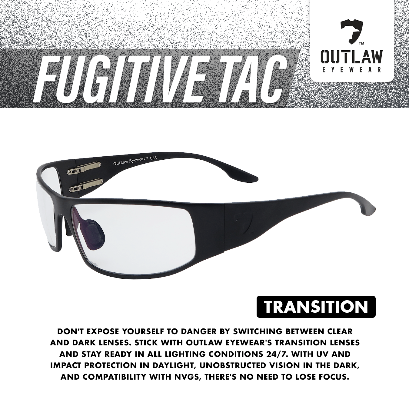 Outlaw Eyewear - Fugitive TAC Black / Pathfinder 4.0 Transition - ANSI Z87.1-2015 - Angler's Pro Tackle & Outdoors