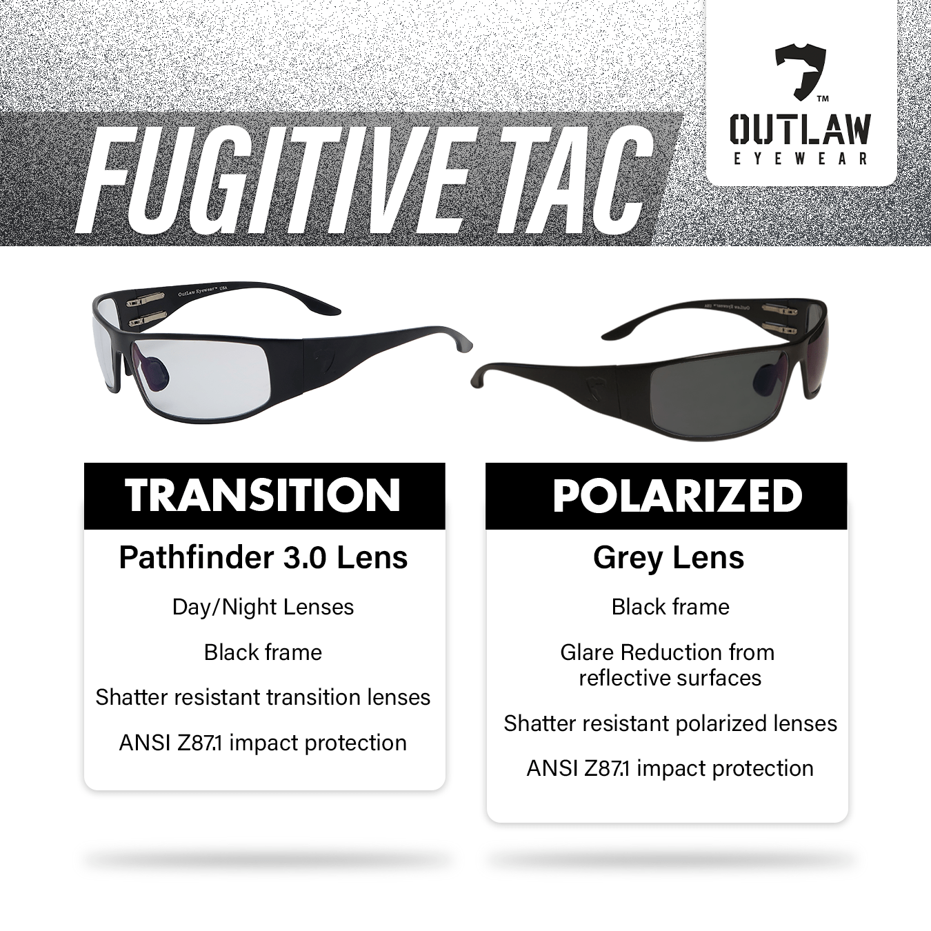 Outlaw Eyewear - Fugitive TAC Black / Pathfinder 4.0 Transition - ANSI Z87.1-2015 - Angler's Pro Tackle & Outdoors