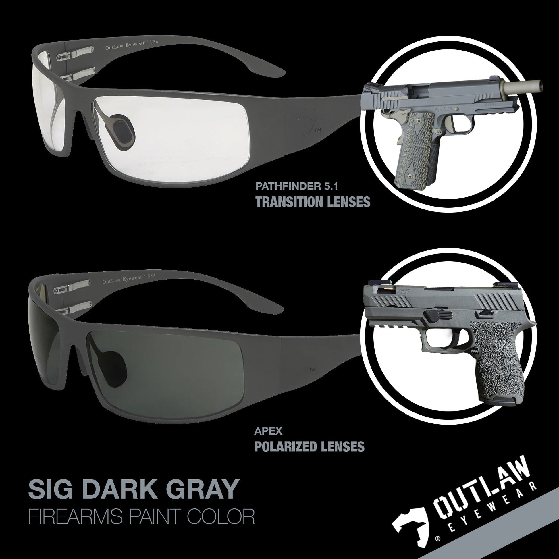 OutLaw Eyewear Fugitive TAC Sig Gray / Pathfinder 5.1 Transition - ANSI Z87.1 - 2015 - Angler's Pro Tackle & Outdoors