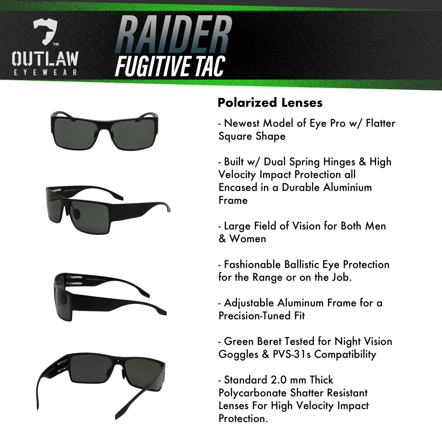 OutLaw Eyewear Raider TAC Black / Polarized - 2 Pack - Angler's Pro Tackle & Outdoors
