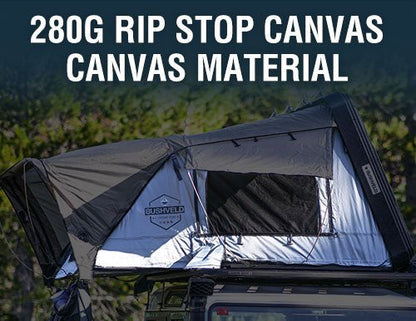 Overland Vehicle Systems HD Bushveld II Cantilever Hard Shell Roof Top Tent Grey Body & Tan Rainfly - Angler's Pro Tackle & Outdoors