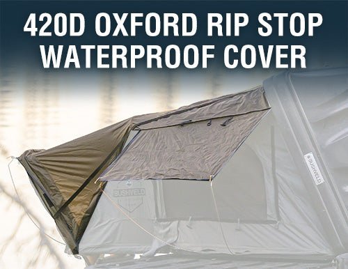 Overland Vehicle Systems HD Bushveld II Cantilever Hard Shell Roof Top Tent Grey Body & Tan Rainfly - Angler's Pro Tackle & Outdoors