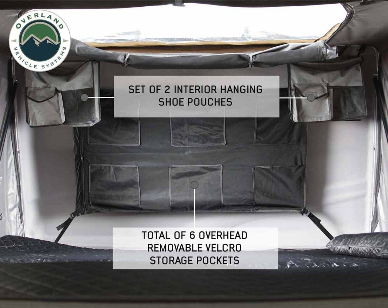 Overland Vehicle Systems HD Bushveld II Cantilever Hard Shell Roof Top Tent Grey Body & Tan Rainfly - Angler's Pro Tackle & Outdoors