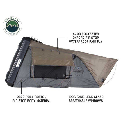 Overland Vehicle Systems HD Bushveld II Cantilever Hard Shell Roof Top Tent Grey Body & Tan Rainfly - Angler's Pro Tackle & Outdoors
