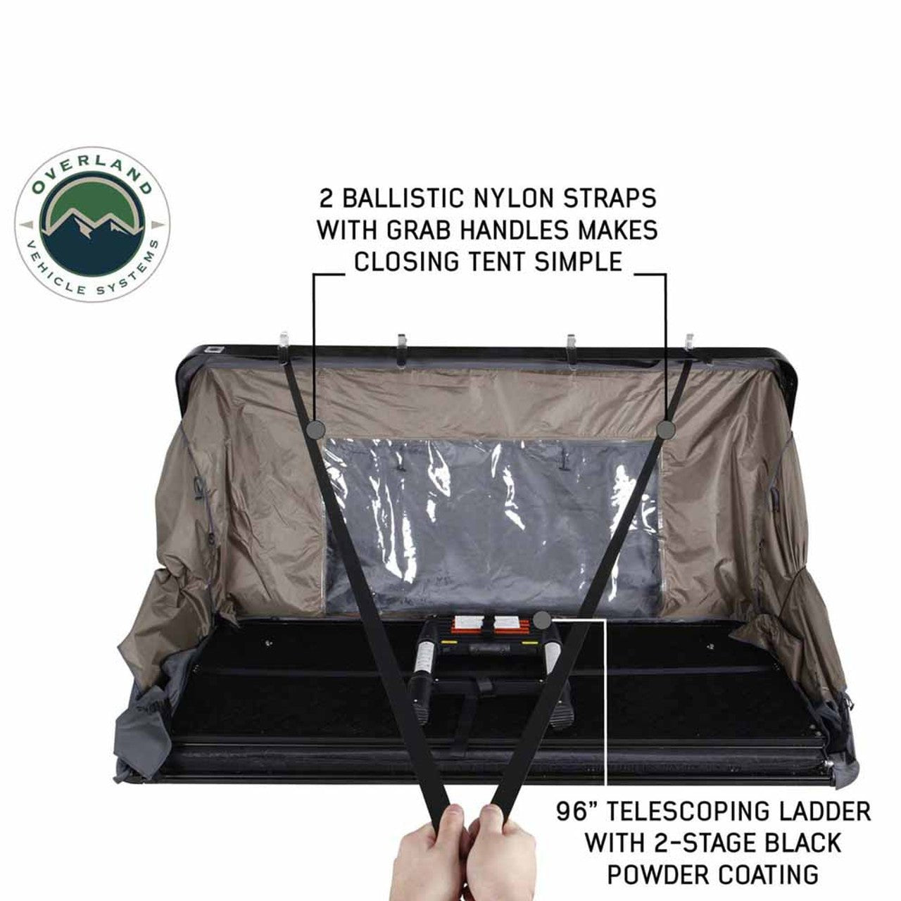 Overland Vehicle Systems HD Bushveld II Cantilever Hard Shell Roof Top Tent Grey Body & Tan Rainfly - Angler's Pro Tackle & Outdoors