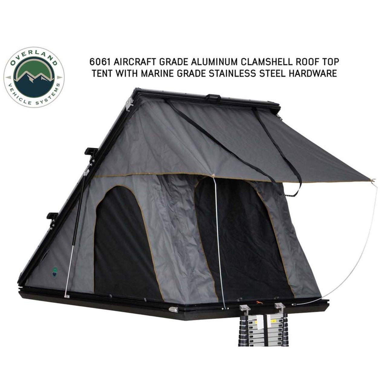 Overland Vehicle Systems HD Mamba Clam Shell Aluminum Hard Shell Roof Top Tent, Grey Body & Green Trim - Angler's Pro Tackle & Outdoors