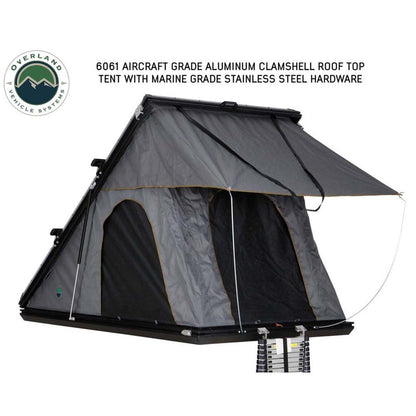 Overland Vehicle Systems HD Mamba Clam Shell Aluminum Hard Shell Roof Top Tent, Grey Body & Green Trim - Angler's Pro Tackle & Outdoors