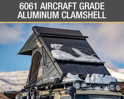 Overland Vehicle Systems HD Mamba Clam Shell Aluminum Hard Shell Roof Top Tent, Grey Body & Green Trim - Angler's Pro Tackle & Outdoors