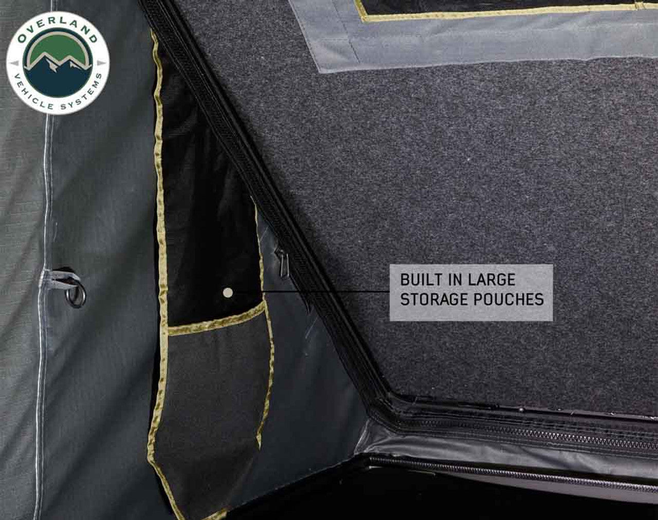 Overland Vehicle Systems HD Mamba Clam Shell Aluminum Hard Shell Roof Top Tent, Grey Body & Green Trim - Angler's Pro Tackle & Outdoors