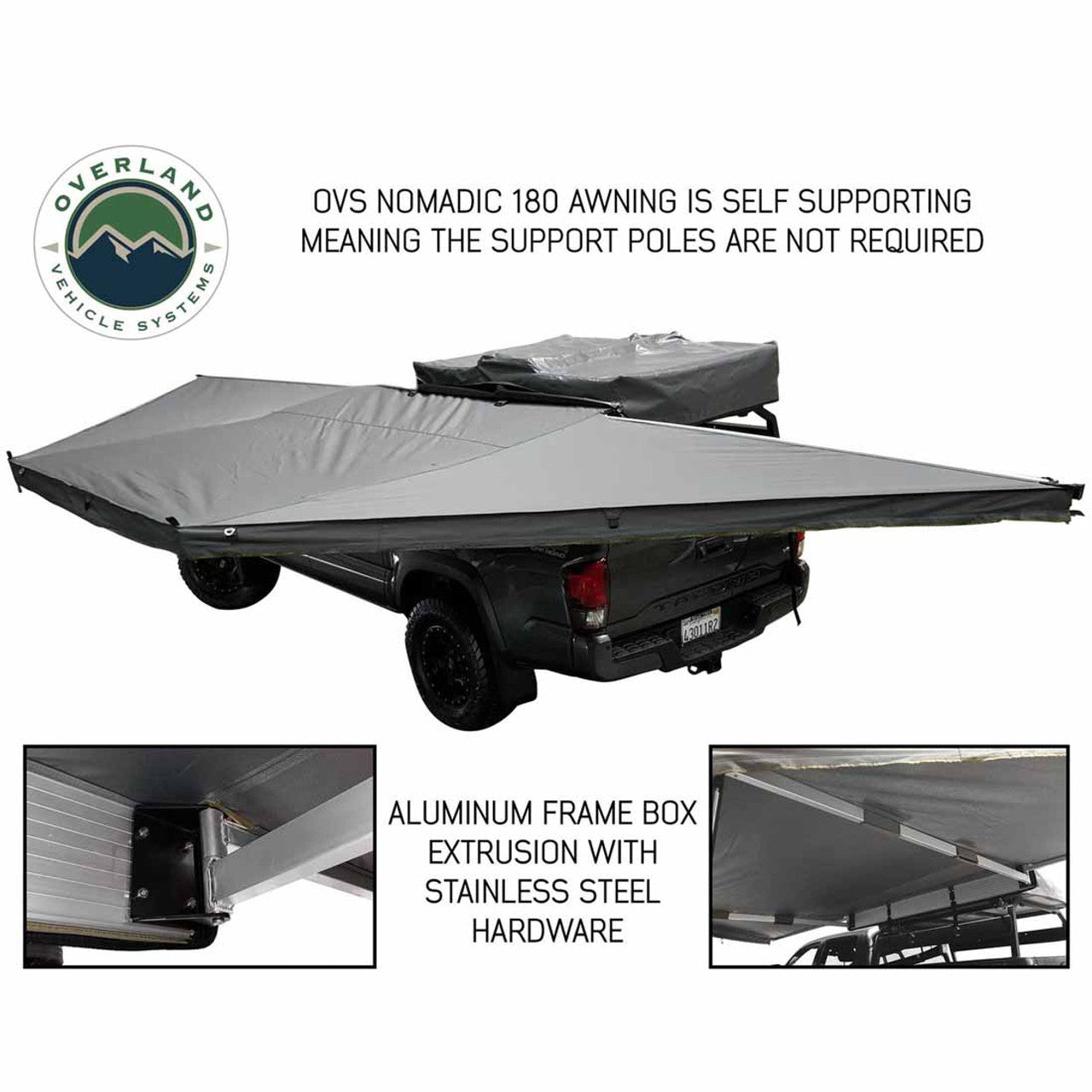 Overland Vehicle Systems HD Nomadic 180 Degree Awning - Dark Grey with Black Travel Cover Universal - Angler's Pro Tackle & Outdoors