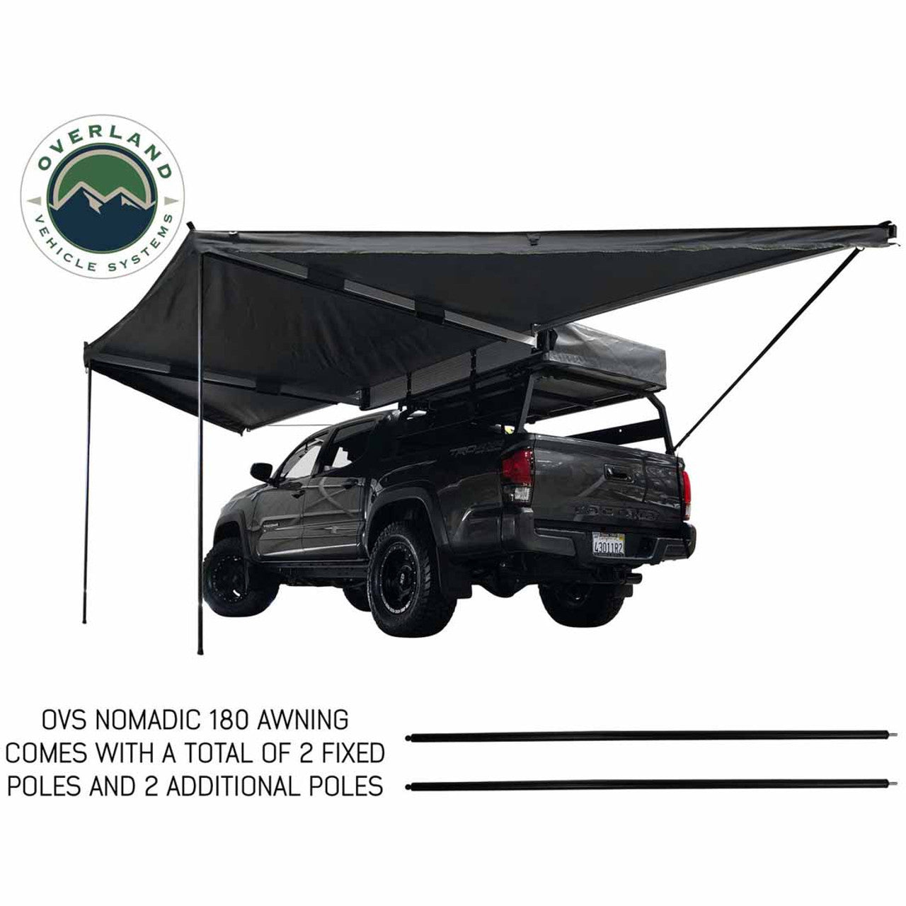 Overland Vehicle Systems HD Nomadic 180 Degree Awning - Dark Grey with Black Travel Cover Universal - Angler's Pro Tackle & Outdoors