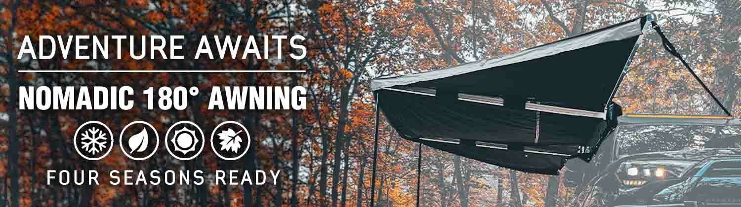 Overland Vehicle Systems HD Nomadic 180 Degree Awning - Dark Grey with Black Travel Cover Universal - Angler's Pro Tackle & Outdoors