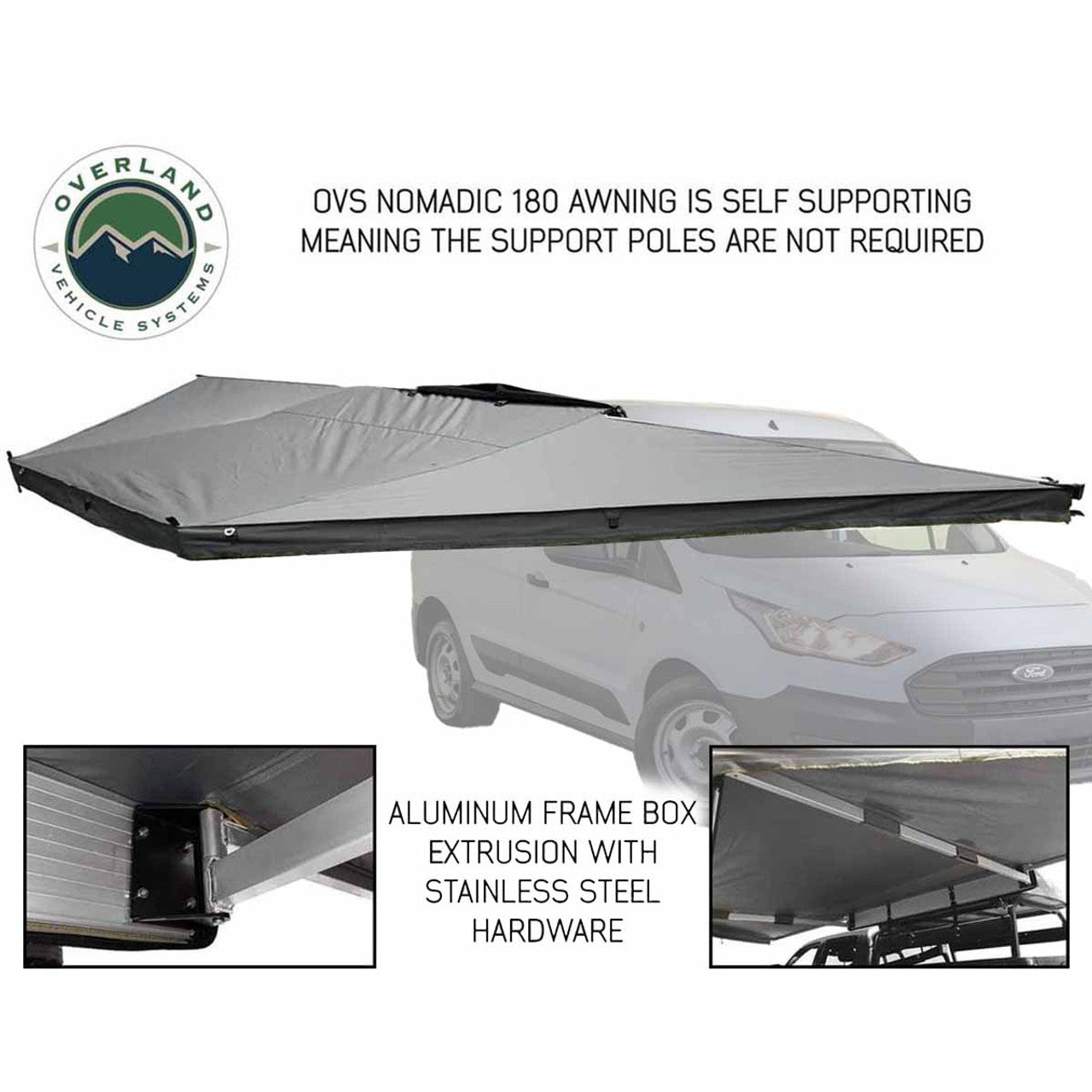 Overland Vehicle Systems HD Nomadic 180 Degree Awning with Bracket Kit for Mid - High Roofline Vans - Angler's Pro Tackle & Outdoors