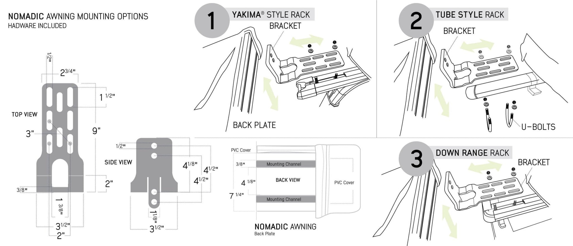 Overland Vehicle Systems HD Nomadic 180 Degree Awning with Bracket Kit for Mid - High Roofline Vans - Angler's Pro Tackle & Outdoors