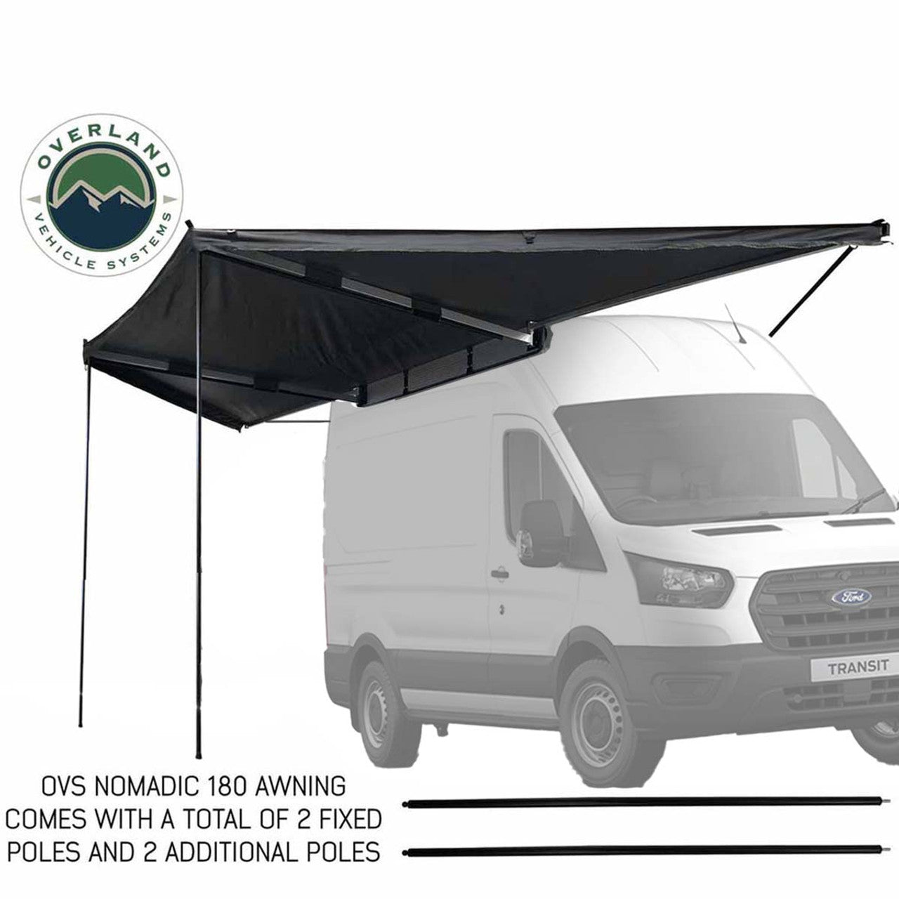 Overland Vehicle Systems HD Nomadic 180 Degree Awning with Bracket Kit for Mid - High Roofline Vans - Angler's Pro Tackle & Outdoors