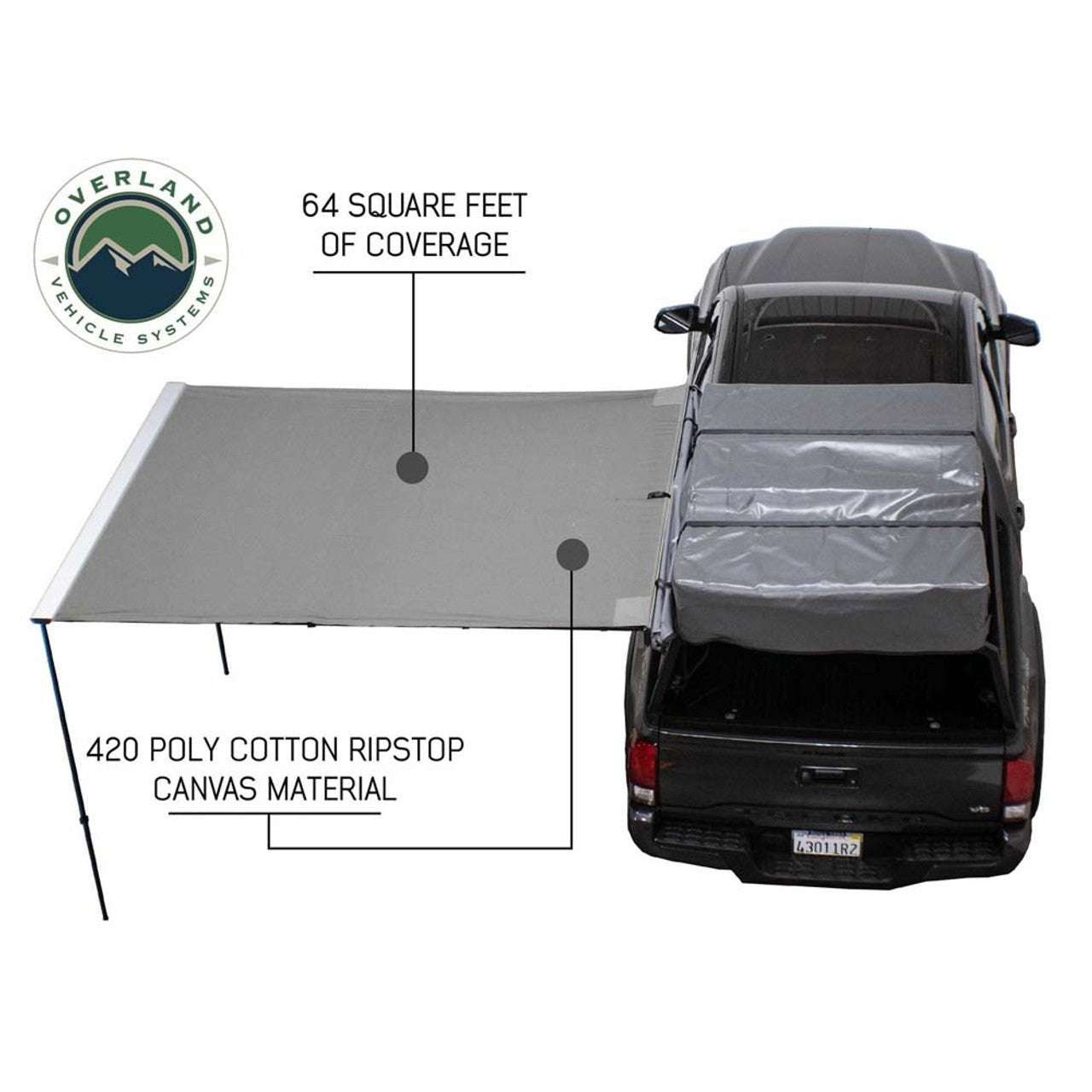 Overland Vehicle Systems HD Nomadic 2.0 - 6.5' Awning - Grey Body, Green Trim & Black Travel Cover - Angler's Pro Tackle & Outdoors