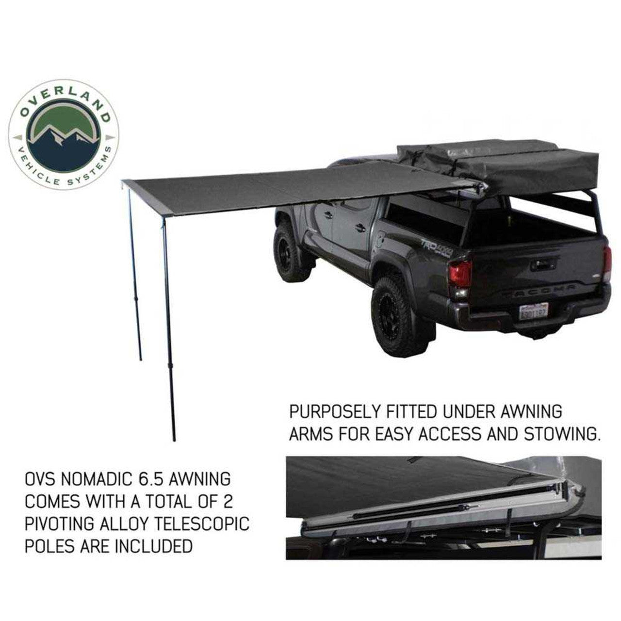 Overland Vehicle Systems HD Nomadic 2.0 - 6.5' Awning - Grey Body, Green Trim & Black Travel Cover - Angler's Pro Tackle & Outdoors