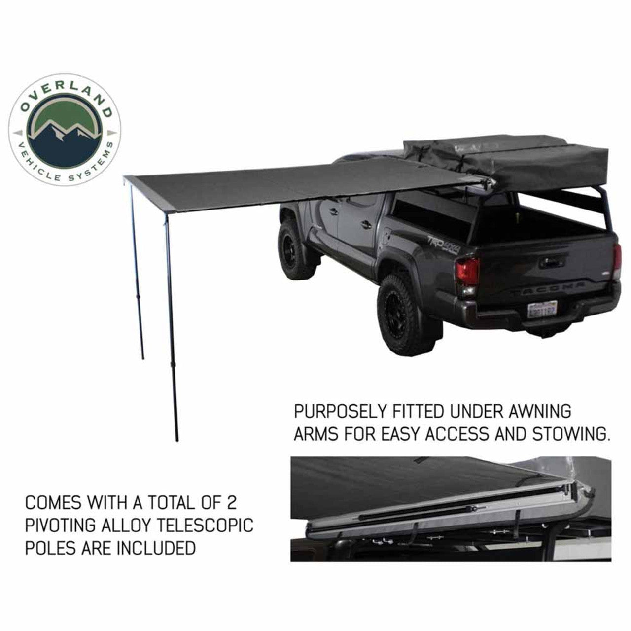 Overland Vehicle Systems HD Nomadic 2.5 - 8.0' Awning - Grey Body, Green Trim & Black Travel Cover - Angler's Pro Tackle & Outdoors