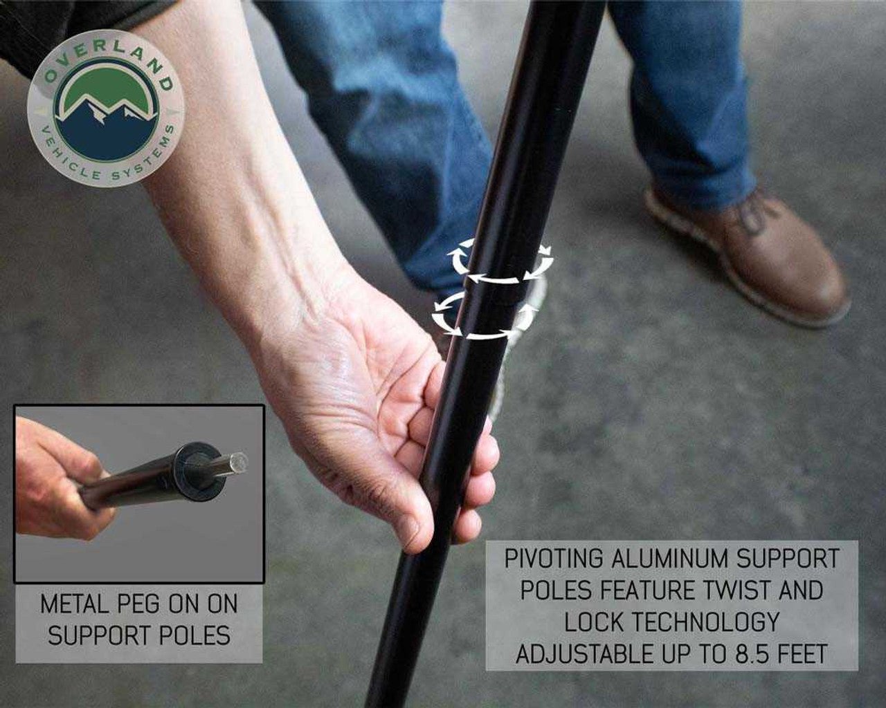 Overland Vehicle Systems HD Nomadic 2.5 - 8.0' Awning - Grey Body, Green Trim & Black Travel Cover - Angler's Pro Tackle & Outdoors