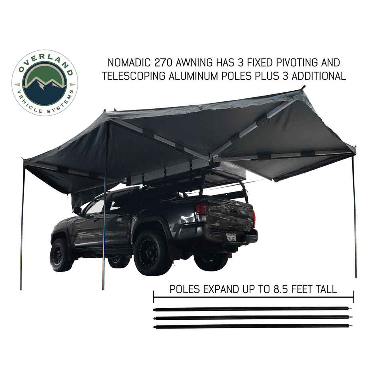 Overland Vehicle Systems HD Nomadic 270 Degree Awning - Driver Side - Dark Gray Awning with Black Cover - Angler's Pro Tackle & Outdoors