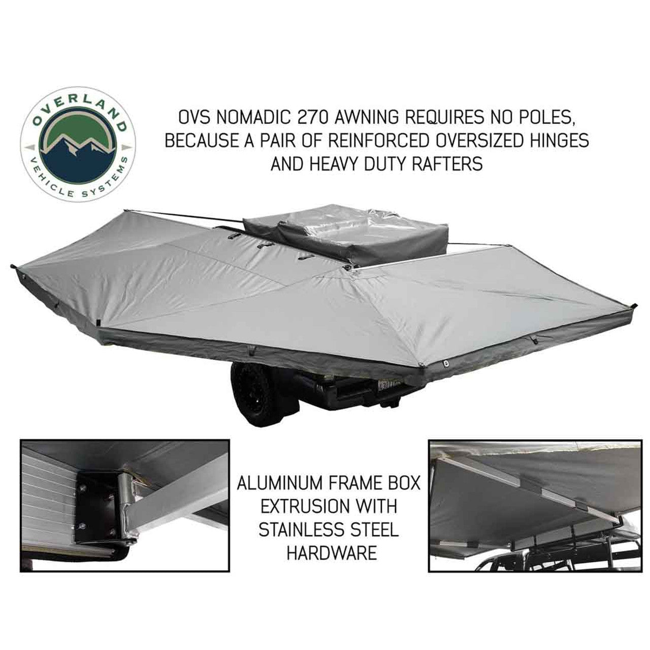Overland Vehicle Systems HD Nomadic 270 Degree Awning - Driver Side - Dark Gray Awning with Black Cover - Angler's Pro Tackle & Outdoors